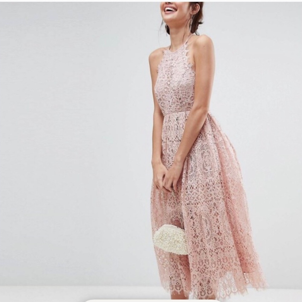 Lace Pinny Scallop Edge Midi Prom Dress